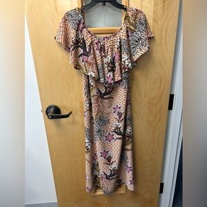 Zara Floral Print off the shoulder Maxi Dress - Pink and Brown Medium